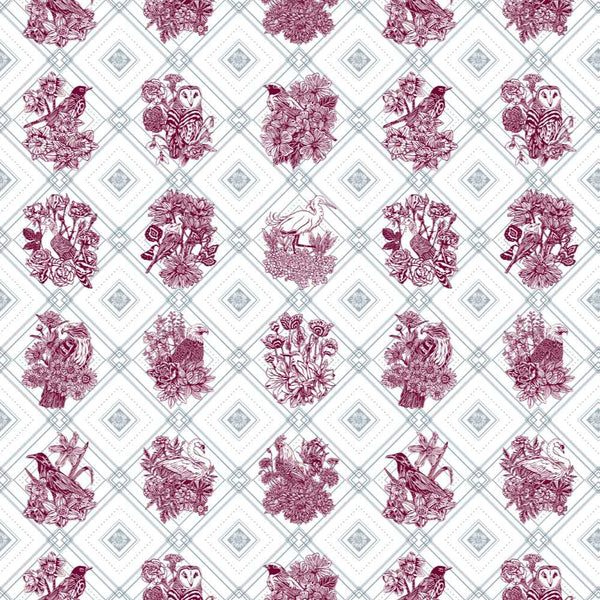 Trellis - The AEON Months - Dark Magenta & BlueGreen on White - Wallpaper