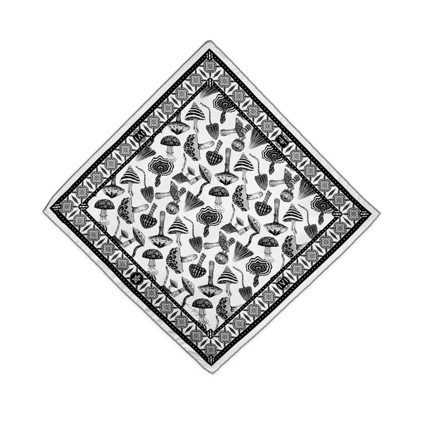 IVI Mushroom w/ Poppy Flowers and Cannabis Leaves Bandana - Black