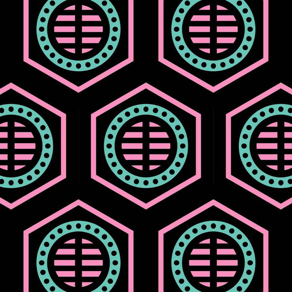 Bee Hive - Black Light Pink & Blue - X Small Wallpaper Print