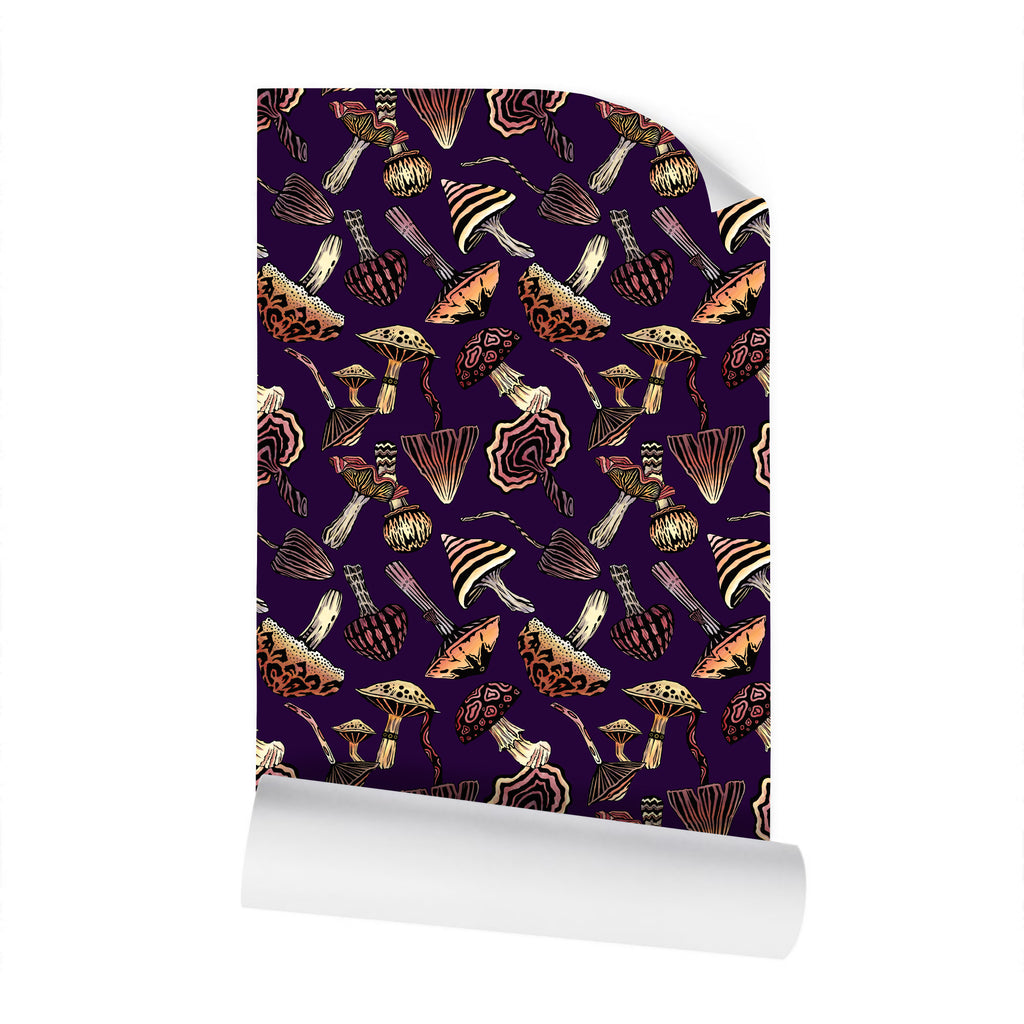 IVI - Mushroom Rotated Pattern - Purple Background