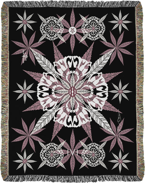 IVI Cannabis and Poppy Floral Jacquard Woven Blanket