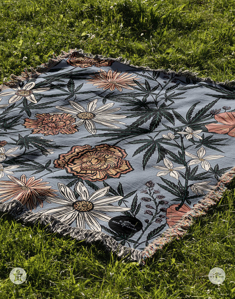 IVI - Cannabis All Over Floral Jacquard Woven Blanket