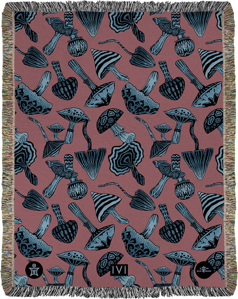 IVI - Mushroom Jacquard Woven Blanket - Blue Pink
