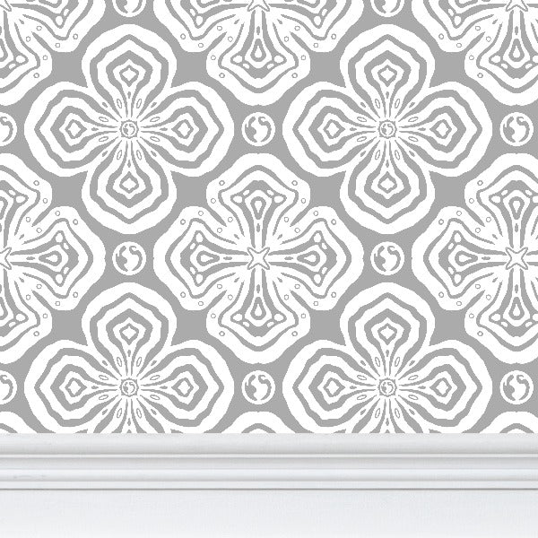 Larkspur Petals White on Grey - Medium Wallpaper Print