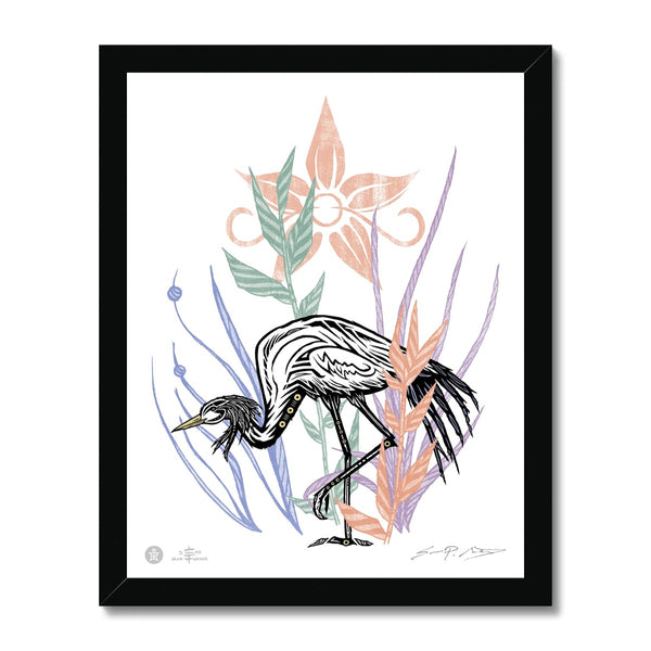AEON Demoiselle Crane Among Reeds with a Liatris Flower Framed Fine Art Print