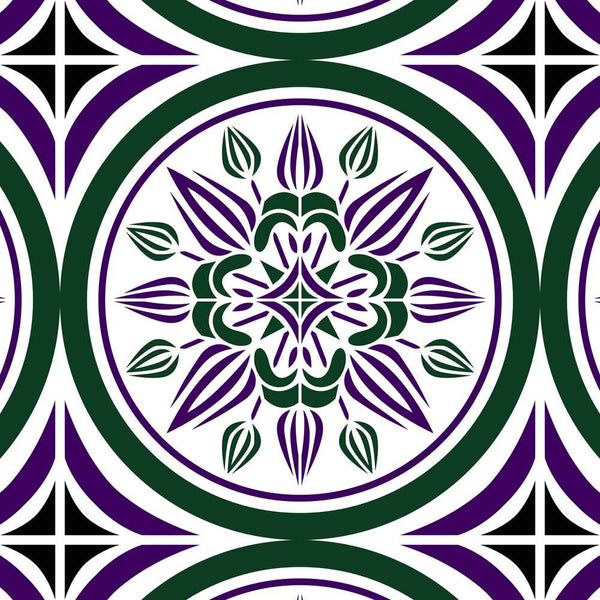 Crownvetch - Purple, Green and Black on White - Medium Print