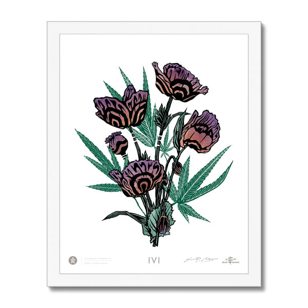 IVI AEON California Poppy Bouquet w/ Cannabis Leaves Framed Print