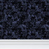 Violet Floral Black/Blue - Wallpaper Medium Print