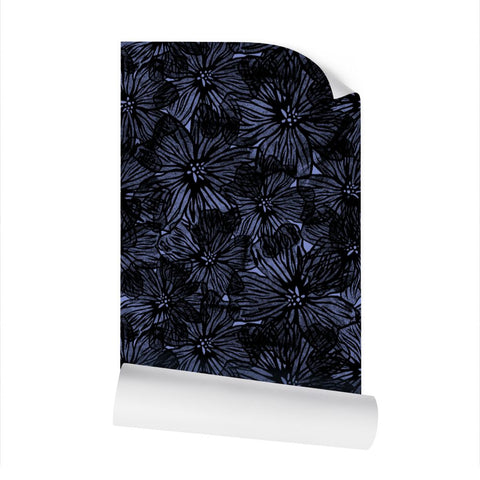 Violet Floral Black/Blue - Wallpaper Large Print