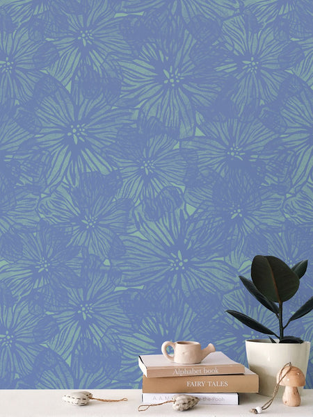 Violet Floral Blue/Green - Wallpaper Large Print