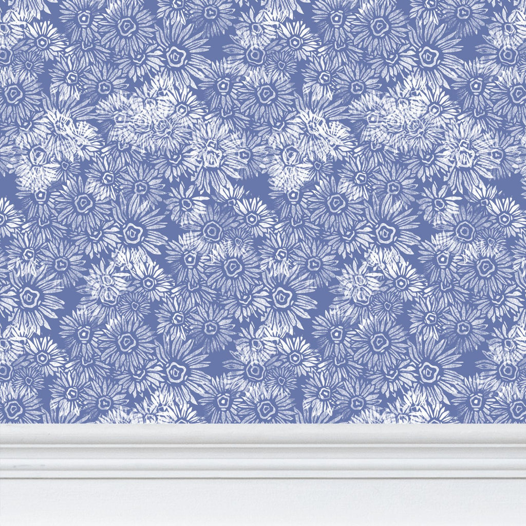 Aster White on Light Blue - Wallpaper Medium Print
