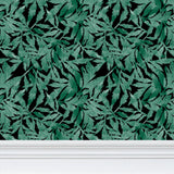Marigold Leaves Green on Black - Wallpaper Medium Print
