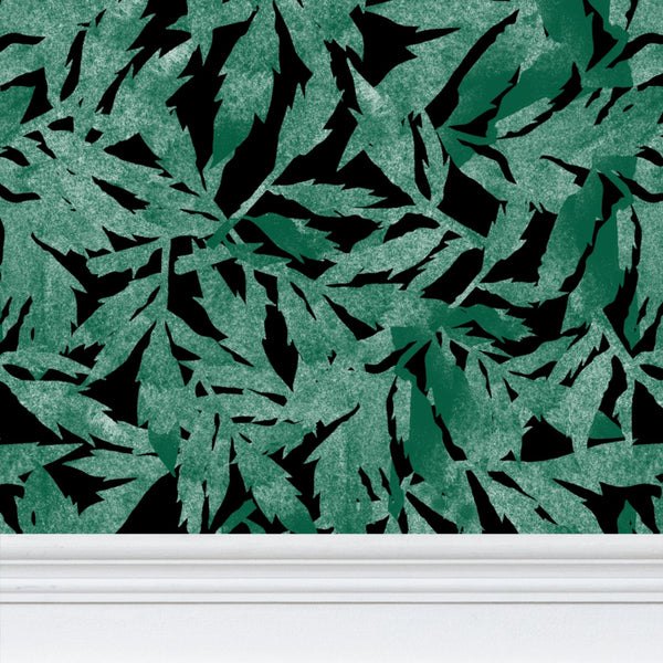 Marigold Leaves Green on Black - Wallpaper Large Print