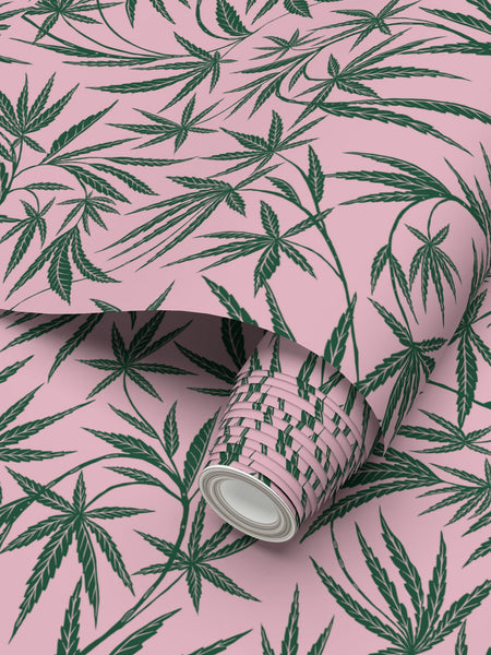 Cannabis IVI Green on Pink - Large Wallpaper Print