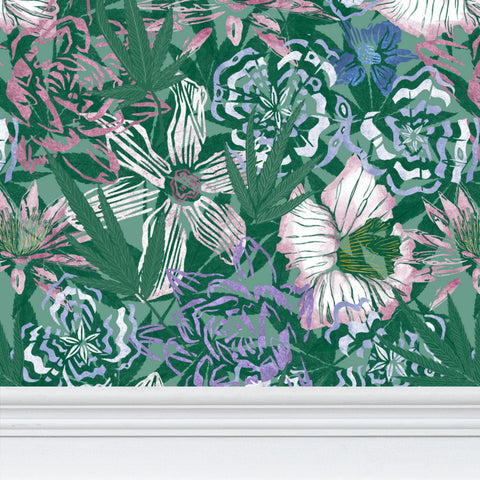 Cannabis All Over Floral - Large Wallpaper Print