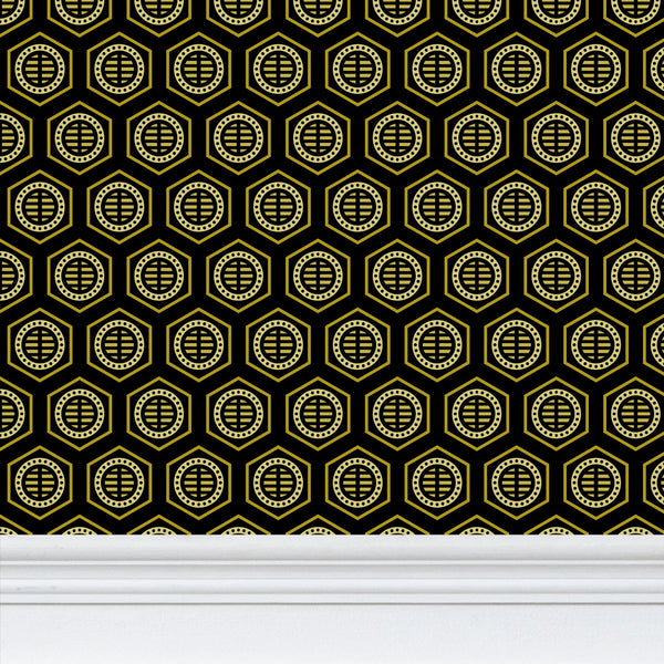 Bee Hive - Black and Gold - X Small Wallpaper Print