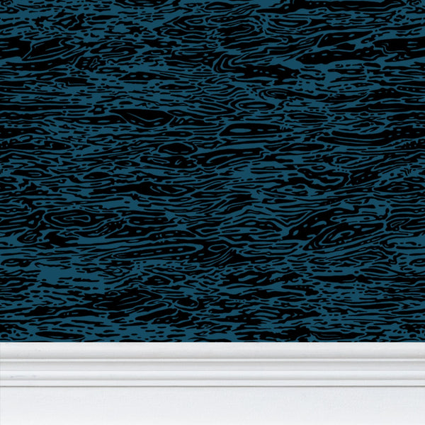 Water - Black on Blue - Large Wallpaper Print