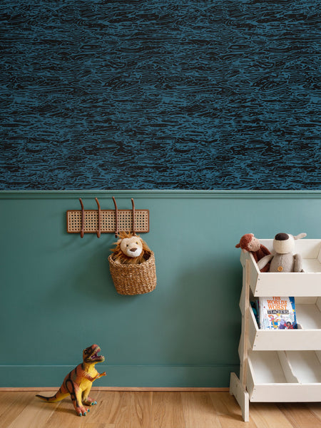 Water - Black on Blue - Large Wallpaper Print