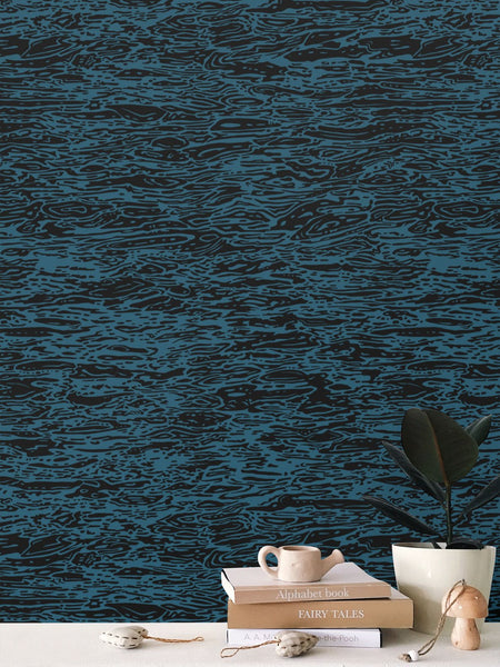 Water - Black on Blue - Large Wallpaper Print