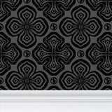 Larkspur Petals Black on Grey - Medium Wallpaper Print