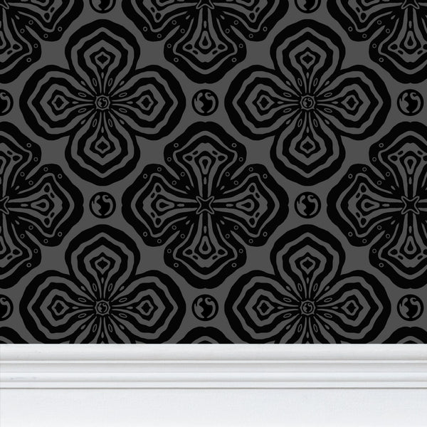 Larkspur Petals Black on Grey - Medium Wallpaper Print
