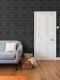 Larkspur Petals Black on Grey - Medium Wallpaper Print