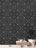 Larkspur Petals Black on Grey - Medium Wallpaper Print