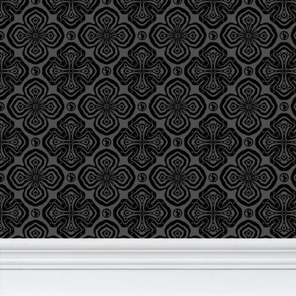 Larkspur Petals Black on Grey - Small Wallpaper Print