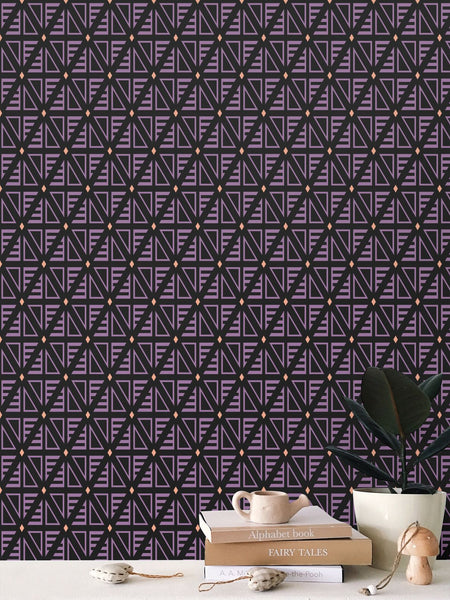 Pyramids Black Purple Light Orange - XX Small Wallpaper Print