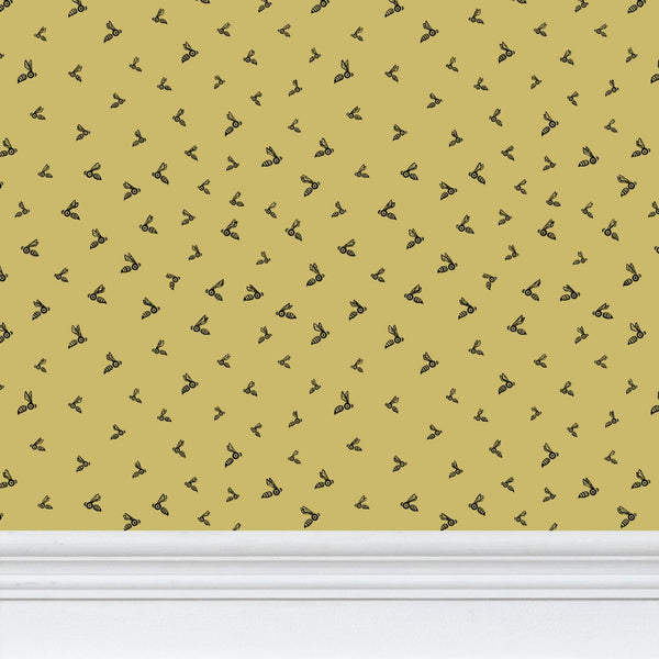 Bee Swarm - Black on Gold - Medium Wallpaper Print