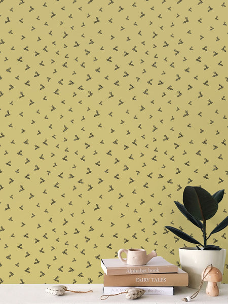 Bee Swarm - Black on Gold - Medium Wallpaper Print