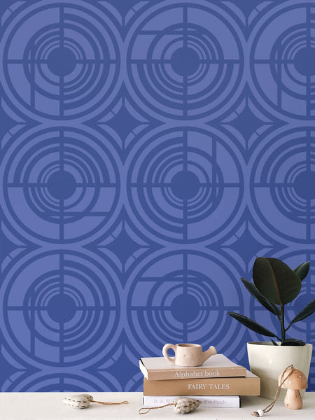 Deco Plates - Blue on Light Blue - Large Wallpaper Print