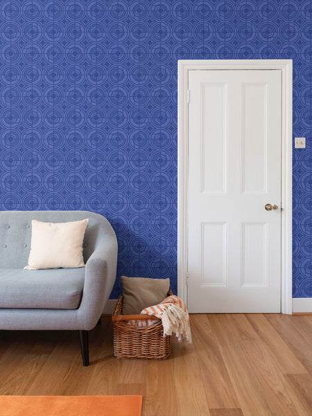 Deco Plates - Blue on Light Blue - Medium Wallpaper Print