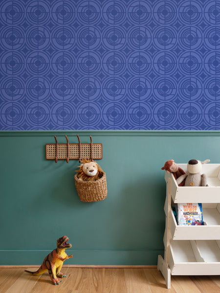 Deco Plates - Blue on Light Blue - Medium Wallpaper Print