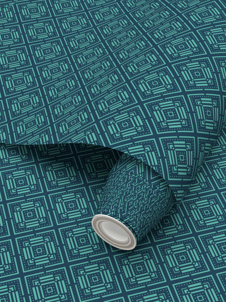 Diamond Straps - Blue Green on Light Blue - Small Wallpaper Print