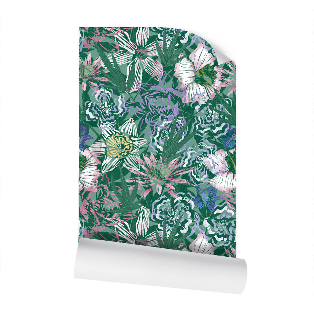 Cannabis All Over Floral - Large Wallpaper Print