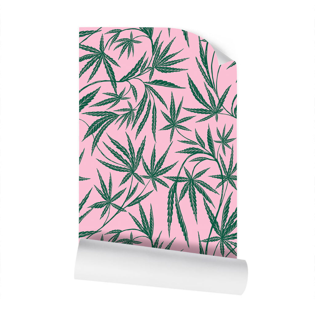 Cannabis IVI Green on Pink - Large Wallpaper Print