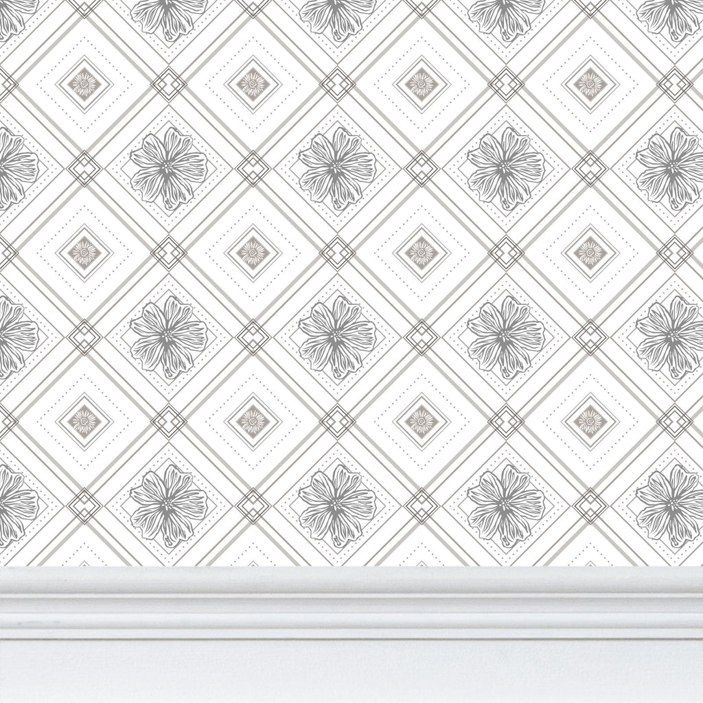 Trellis - Violet and Aster - Greyscale - Small Wallpaper Print