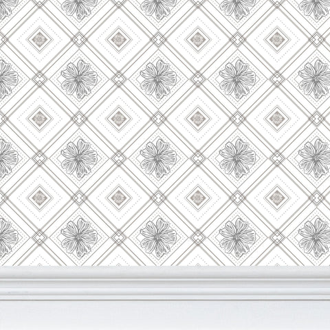 Trellis - Violet and Aster - Greyscale - Small Wallpaper Print