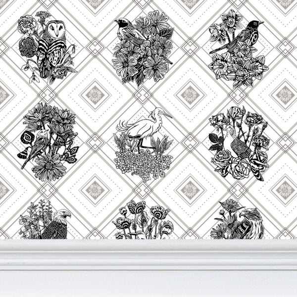 Trellis - The AEON Months - Greyscale - Wallpaper Print