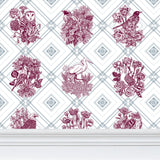 Trellis - The AEON Months - Dark Magenta & BlueGreen on White - Wallpaper