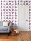 Trellis - The AEON Months - Dark Magenta & BlueGreen on White - Wallpaper