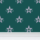 Blazing Star Floral - Medium Green Background Repeat Wallpaper Print