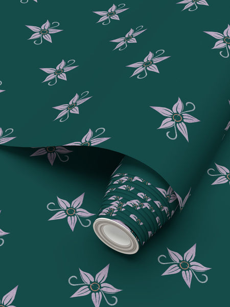 Blazing Star Floral - Medium Green Background Repeat Wallpaper Print