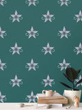Blazing Star Floral - Medium Green Background Repeat Wallpaper Print