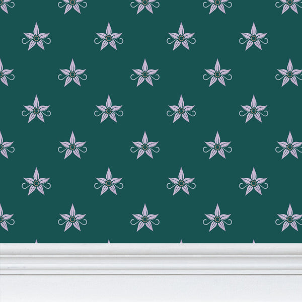 Blazing Star Floral - Small Green Background Repeat Wallpaper Print