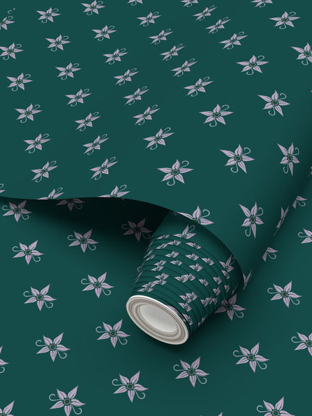 Blazing Star Floral - Small Green Background Repeat Wallpaper Print