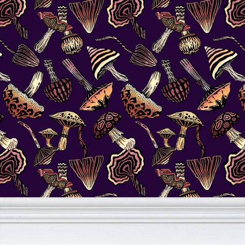 IVI - Mushroom Rotated Pattern - Purple Background