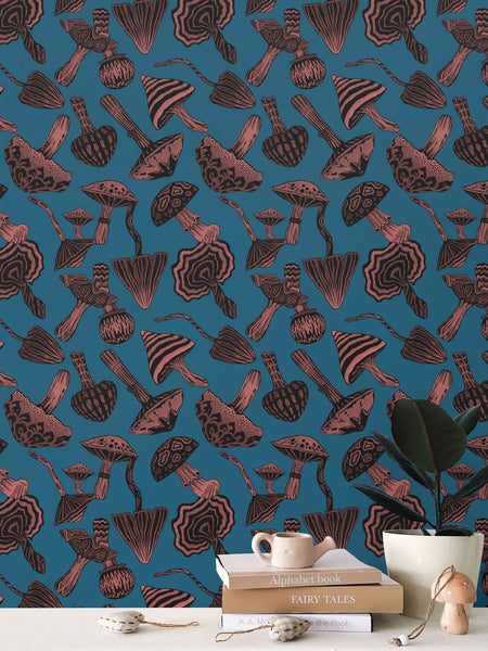 IVI - Mushroom Rotated Pattern - Orange with Blue