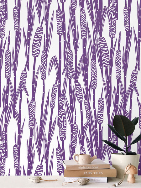 EKO Cattail Pattern Wallpaper Purple